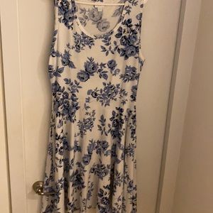 LuLaRoe Nicki White Midi Dress with Blue Floral Print